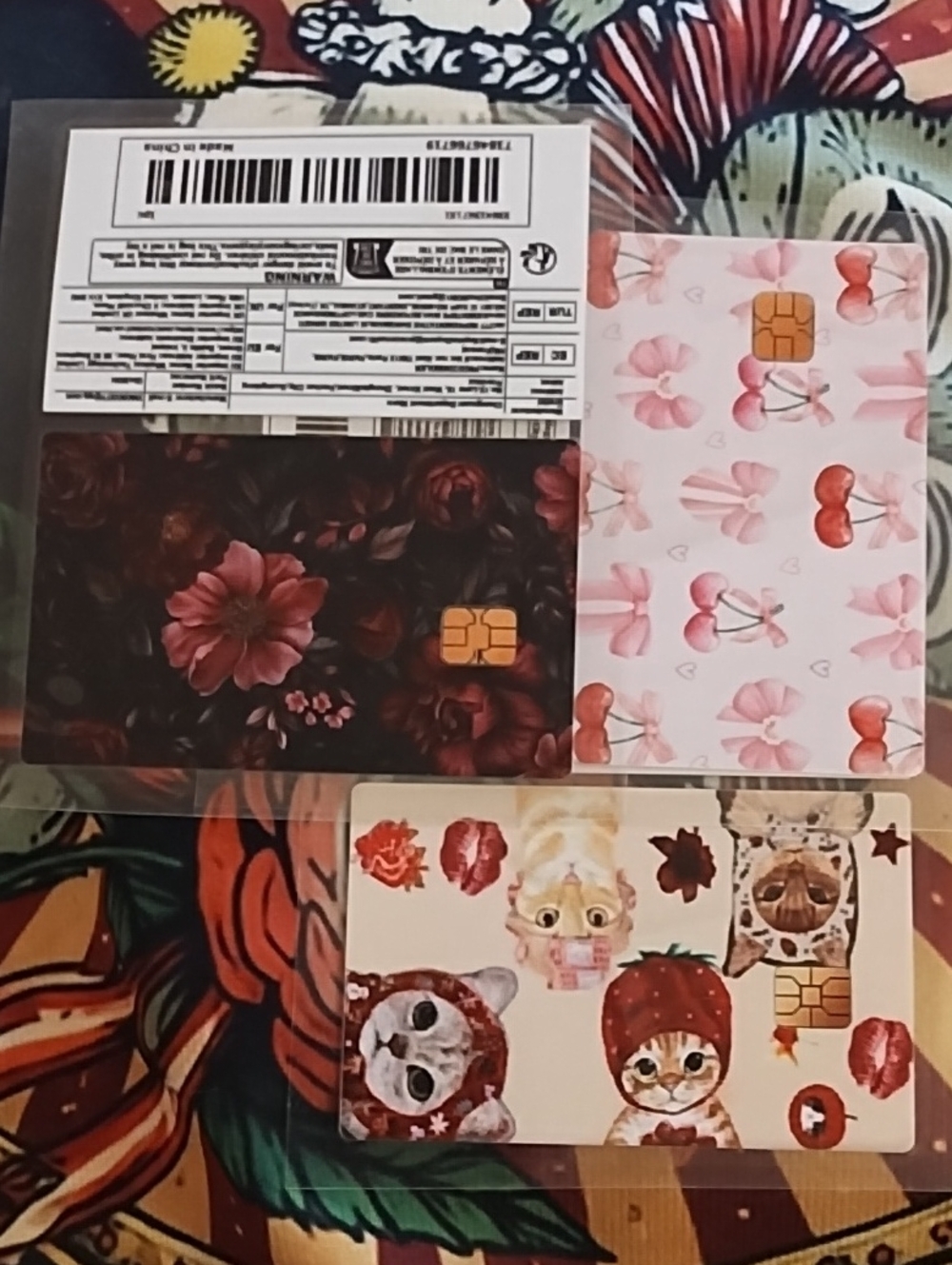 Floral, Cherry & Cat Decorative Card Skins - 3 Pack